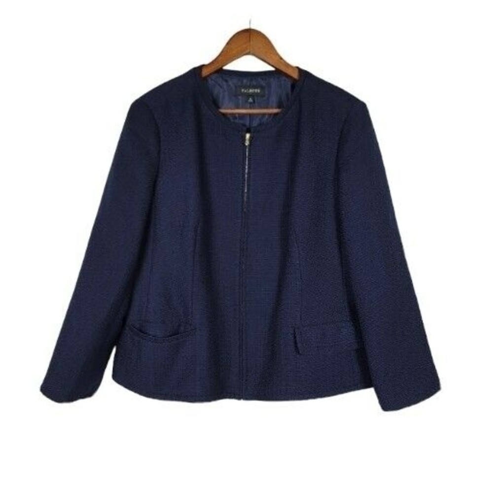 Talbots Women's Size 16 Navy Blue Blazer Jacket Gold Hardware Full Zip